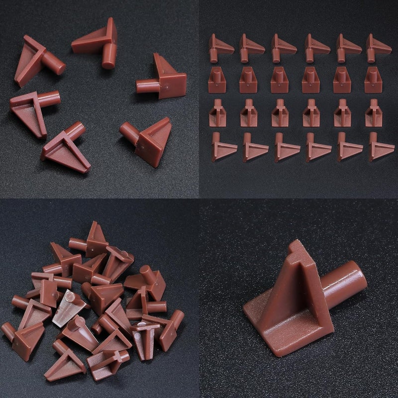Jamiikury 20pcs Brown Shelf Pegs, 5mm Plastic Shelf Pins Shelf Support Pins, Cabinet Shelf Clips Shelf Holder Pins for Bookcase Cabinets Shelves Cupboard - Image 3